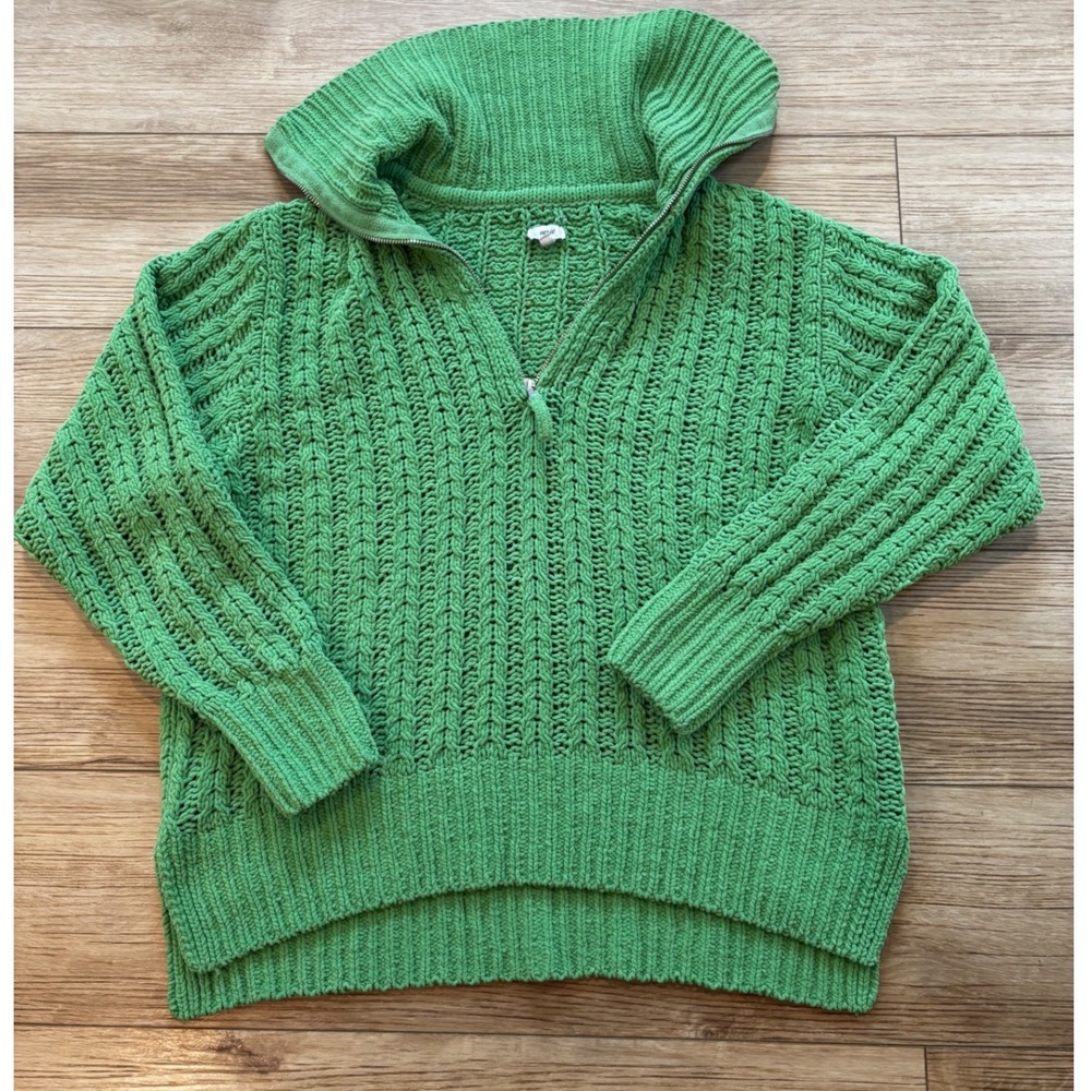 Aerie Womens Green Quarter Zip Cable Knit Pullover Sweater‎ Size Small/Petite